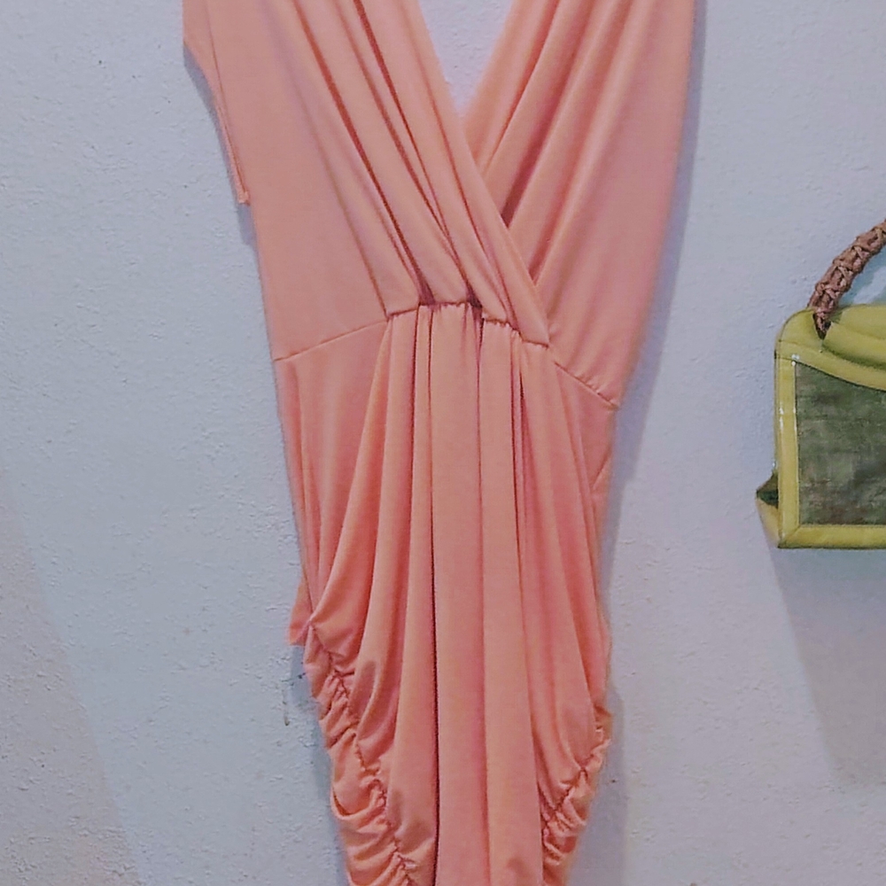 Grecian Goddesses  Dress. Never Worn. NWOT. Asymmetrical Dress in Salmon Colour.